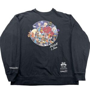Mitchell & Ness Sweatshirt Mens Large Black Space Jam Bugs Bunny Crewneck Fleece
